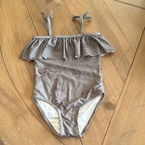 Gray Ruffled One-Piece Swimsuit with Animal Print